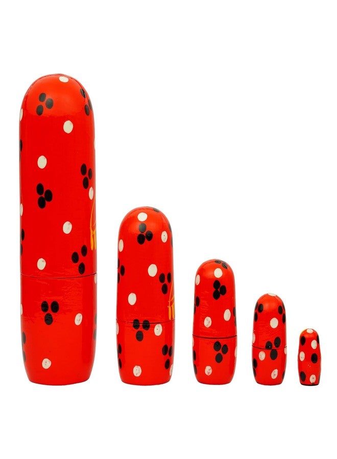 Toolart® Set of 5Pcs Hand Painted Cute Wooden Russian Matryoshka Stacking Nested Wood Dolls Red - Image 4